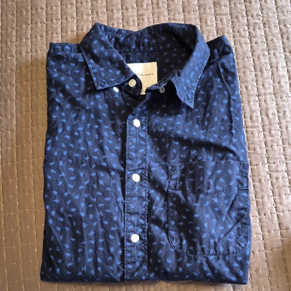 American Eagle Outfitters Dark Blue Patterned Shirt